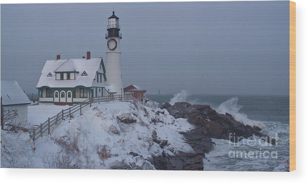 Landscape Wood Print featuring the photograph Winter at the Lighthouse by David Bishop