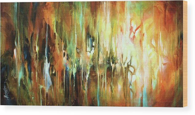 Abstract Wood Print featuring the painting Gravity by Michael Lang