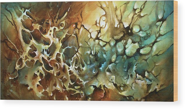 Abstract Wood Print featuring the painting Visions by Michael Lang