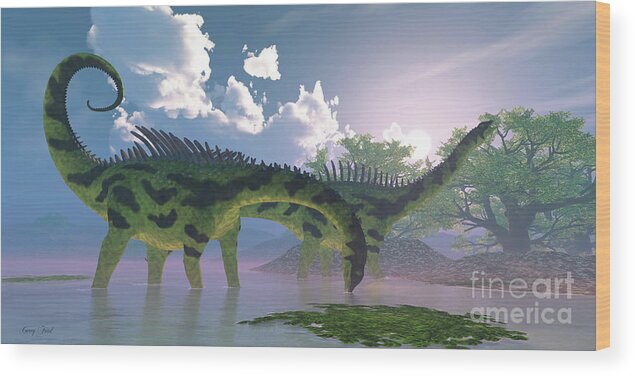 Agustinia Wood Print featuring the digital art Agustinia Dinosaur Swamp by Corey Ford