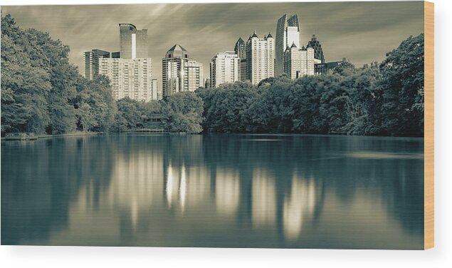 America Wood Print featuring the photograph Atlanta Skyline Panorama From Piedmont Park - Sepia by Gregory Ballos