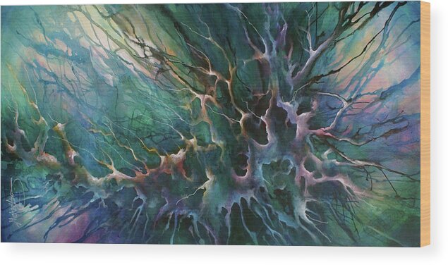 Abstract Wood Print featuring the painting Daydream by Michael Lang