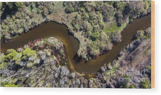 Betsie River Wood Print featuring the photograph Betsie River Winding Aerial by Twenty Two North Photography