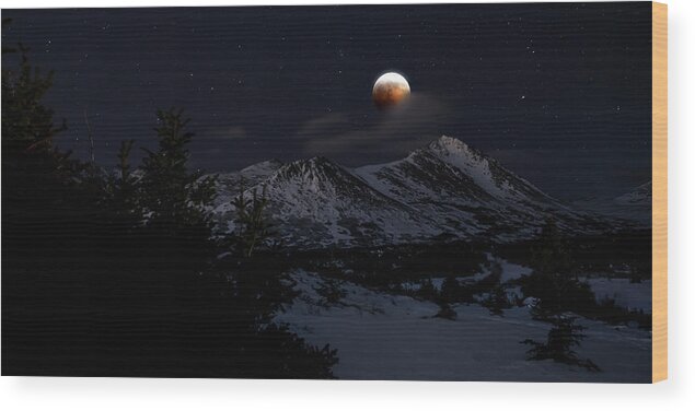 Blood Moon Wood Print featuring the photograph Blood Moon Over Chugach Mountains by Scott Slone