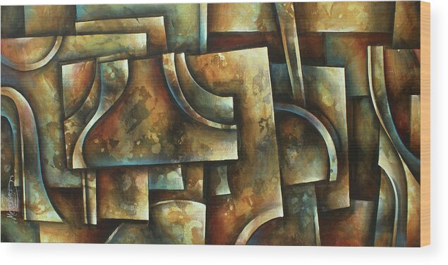 Abstract Wood Print featuring the painting Evolution of Space 2 by Michael Lang