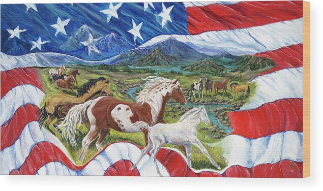Donna Yates Artist Wood Print featuring the painting Hoofbeats of Freedom by Donna Yates