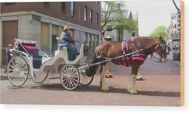 Horse Wood Print featuring the painting Horse and Carriage Tours in Boston by Jeelan Clark