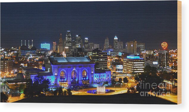 Union Station Wood Print featuring the photograph Kansas City Union Station in Blue Panorama by Catherine Sherman