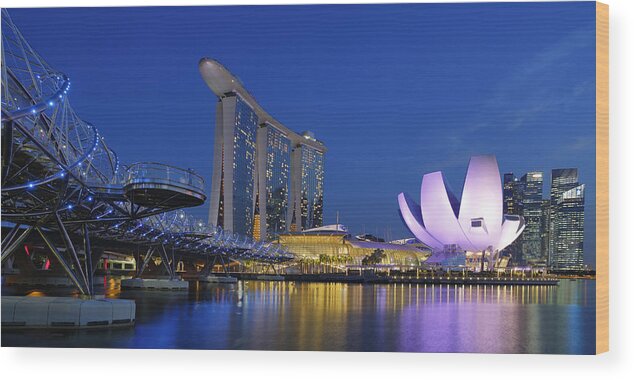 Singapore Wood Print featuring the photograph Marina Sands Bay - Blue Hour by Assaf Gavra