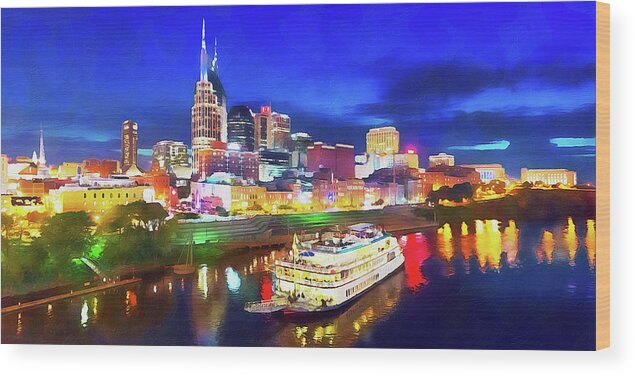Nashville Wood Print featuring the painting Nashville, Tennessee - 04 by AM FineArtPrints