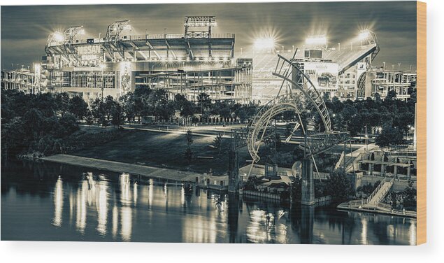 America Wood Print featuring the photograph Nashville Tennessee Football Stadium Panoramic - Sepia by Gregory Ballos