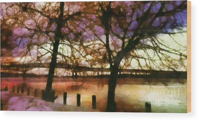 Bridge Wood Print featuring the photograph Newburgh Beacon Bridge Purple skies by Janine Riley