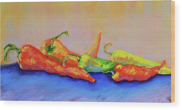 Peppers Wood Print featuring the painting Peppers by Pat Olson Fine Art And Whimsy