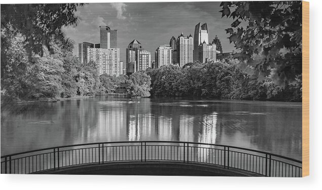 America Wood Print featuring the photograph Piedmont Park Panorama - Atlanta Skyline in Black and White by Gregory Ballos
