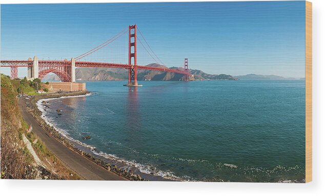 Water's Edge Wood Print featuring the photograph San Francisco Bay Golden Gate Bridge by Fotovoyager