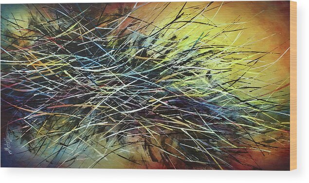 Abstract Wood Print featuring the painting Shifting by Michael Lang