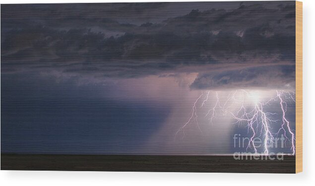 Lightning Wood Print featuring the photograph Storm Over The Great Salt Lake by Spencer Baugh