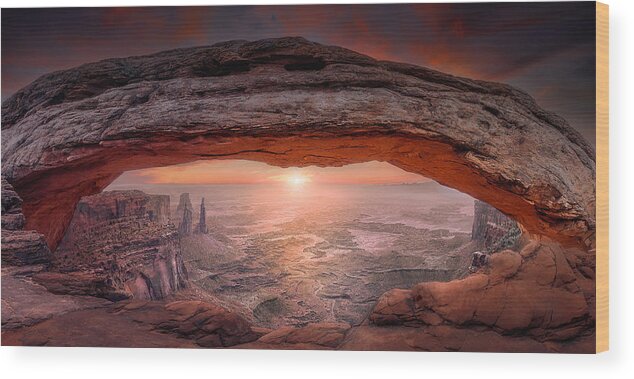 Sunrise Wood Print featuring the photograph Sunrise Lookout by Gu And Hongchao