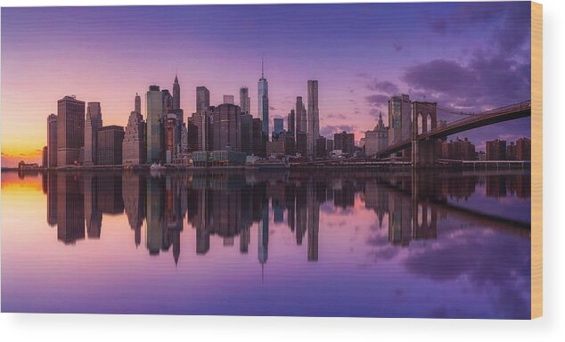 New York Wood Print featuring the photograph Sunset Reflections by Helena Garca