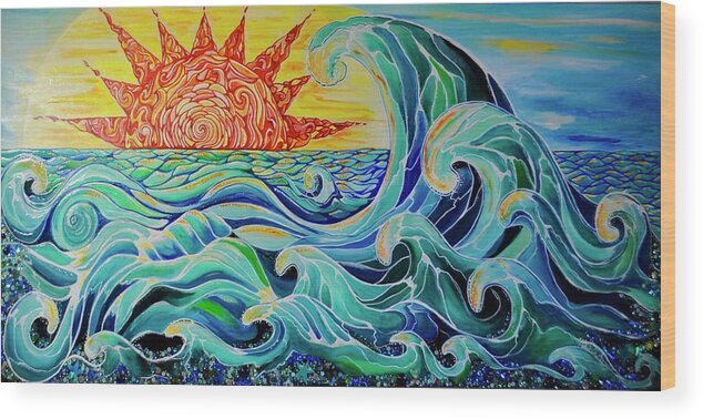 Waves Wood Print featuring the painting The Mother Wave by Patricia Arroyo