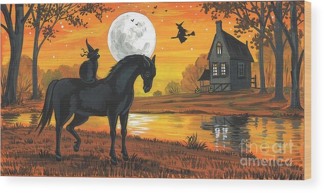 Print Wood Print featuring the painting The Witch Is Coming by Margaryta Yermolayeva