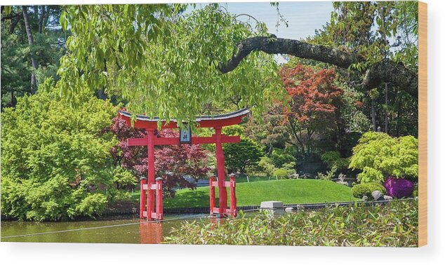 Estock Wood Print featuring the digital art Tori Gate, Brooklyn Botanic Garden, Nyc by Lumiere