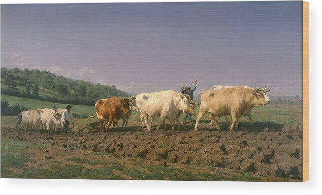 Ploughing In The Nivernais Wood Print featuring the painting Ploughing in the Nivernais by Rosa Bonheur
