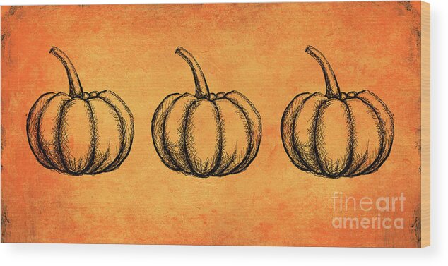 Pumpkin Wood Print featuring the photograph Autumn and thanksgiving orange textured background with hand pai #3 by Jelena Jovanovic