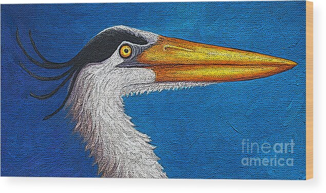 Bird Wood Print featuring the painting 49 Heron by Victoria Page