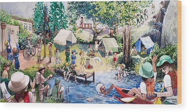 Girls Wood Print featuring the painting A century plus of outdoor fun for girls by Merana Cadorette