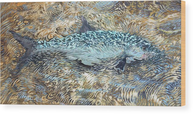 Bonefish Wood Print featuring the painting Bone Fish in shallows by Guy Crittenden