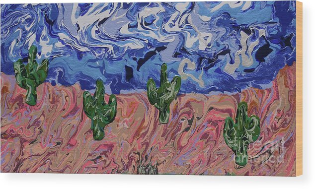 Catus Wood Print featuring the painting Cacti in the Desert by Tessa Evette