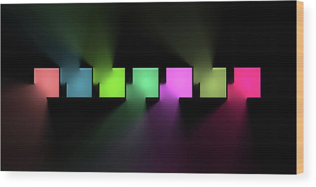 Light Wood Print featuring the digital art Chromatic Cubes 7 by Scott Norris