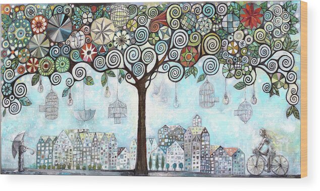 City Wood Print featuring the painting City Spirit by Manami Lingerfelt
