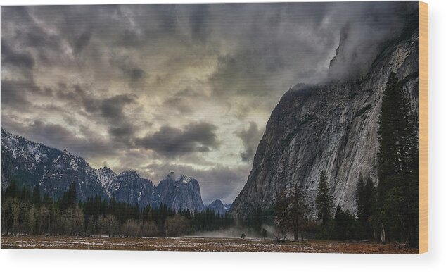 Nature Wood Print featuring the photograph Clouds on Yosemite Granite by Jon Glaser