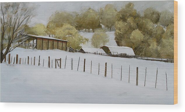 Winter Wood Print featuring the painting Colorado Farm by Hone Williams