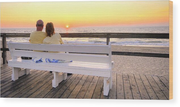 Water's Edge Wood Print featuring the photograph Couple at Dawn - Bethany Beach, Delaware by Robert Kirk
