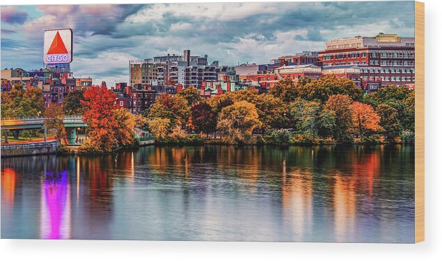 Boston Massachusetts Wood Print featuring the photograph Crisp Autumn Morning Along The Charles River - Boston Panorama by Gregory Ballos