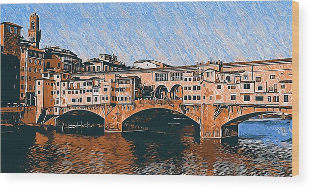 Ponte Wood Print featuring the painting Florence, Ponte Vecchio - 09 by AM FineArtPrints