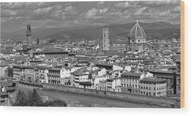 Florence Wood Print featuring the photograph Monochrome of Florence Skyline Italy by John Gilham