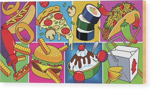 Graphic Art Wood Print featuring the digital art Food Essentials by Ron Magnes