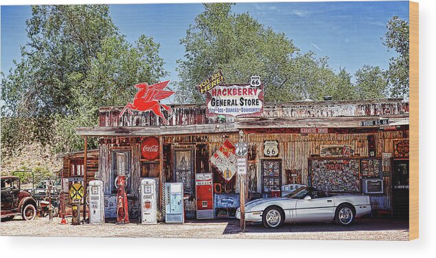 Hackberry Wood Print featuring the photograph Hackberry General Store on Route 66, Arizona by Tatiana Travelways