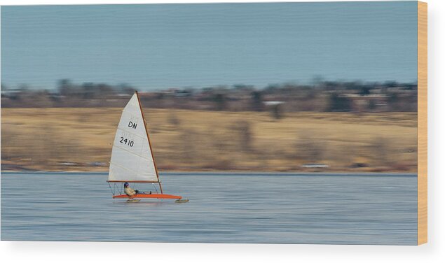 Iceboat Wood Print featuring the photograph Iceboat - color by Stephen Holst