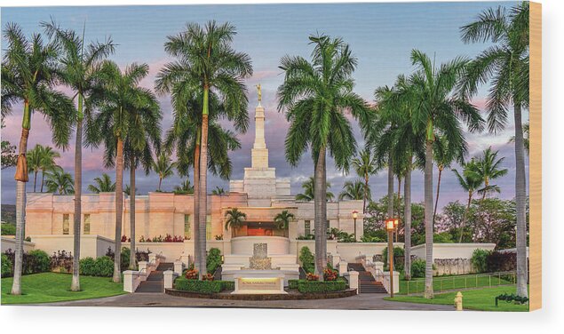Temple Wood Print featuring the photograph Kona HI Temple at Sunset by Denise Bird