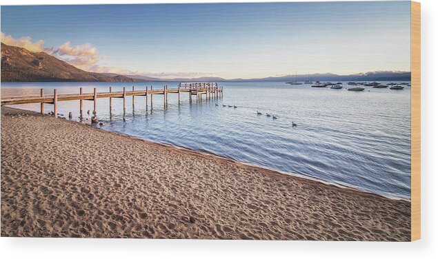 Photograph Wood Print featuring the photograph Lake Tahoe Beach Panorama by Gary Geddes