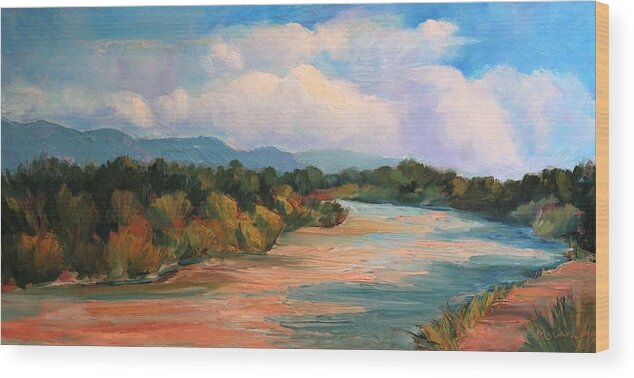 Plein Air Wood Print featuring the painting Muddy River after the Rain by Marian Berg
