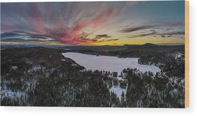 2021 January Wood Print featuring the photograph Newark Pond Vermont Sunset by John Rowe