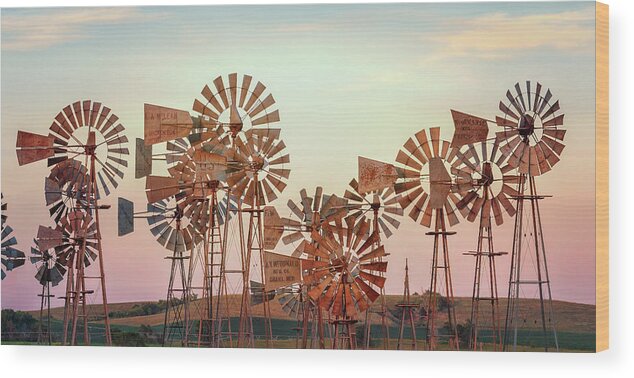 Windmills Wood Print featuring the photograph Old Fashioned Wind Farm - Nebraska Sandhills by Susan Rissi Tregoning