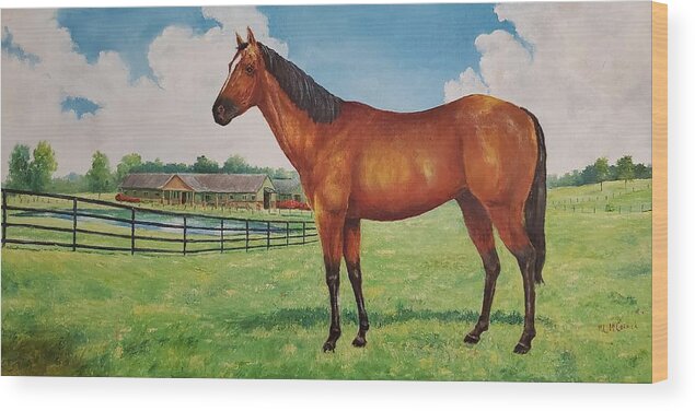 Kentucky Kentucky Derby Equestrian Horse Horseracing Derby Thoroughbred Racing Art Artwork Artist Oil Painting  Wood Print featuring the painting Run for the Roses by ML McCormick