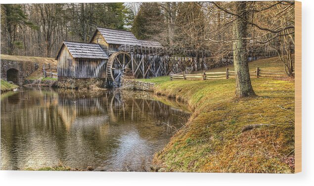 Mabry Mill Wood Print featuring the photograph Sunset At The Mabry Mill - Virginia Blue Ridge Parkway Panorama by Gregory Ballos